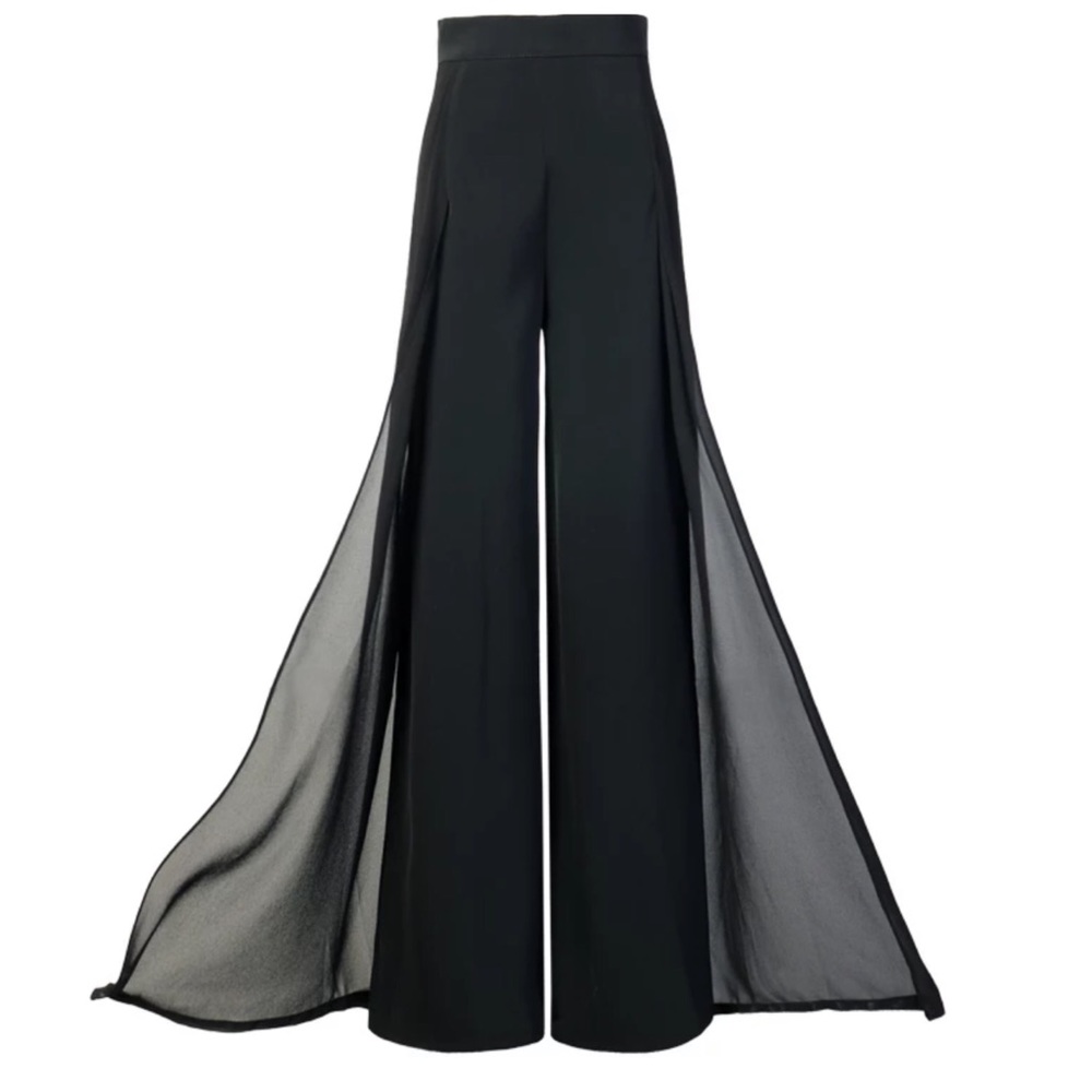 Creamy Beige Chiffon Panel High Waist Pants The Zakira - Picture 2 of 11
